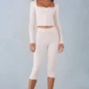 Selene Knit Mid-Rise Capri Trousers in Ivory