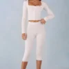 Selene Knit Mid-Rise Capri Trousers in Ivory