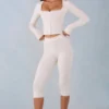 Selene Knit Mid-Rise Capri Trousers in Ivory