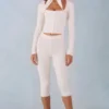 Selene Knit Mid-Rise Capri Trousers in Ivory