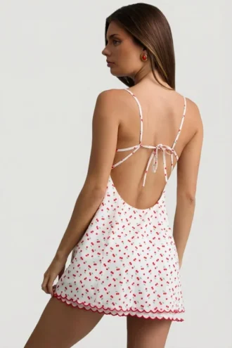 Seliora Scalloped Backless A-Line Mini Dress in Cherry Print