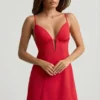 Seliora Scalloped Backless A-Line Mini Dress in Scarlet Red