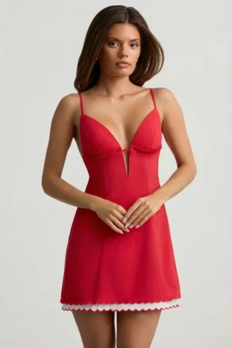 Seliora Scalloped Backless A-Line Mini Dress in Scarlet Red