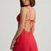 Seliora Scalloped Backless A-Line Mini Dress in Scarlet Red