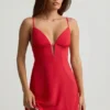 Seliora Scalloped Backless A-Line Mini Dress in Scarlet Red