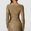 Sephina Embellished Sweetheart-Neck Mini Dress in Gold