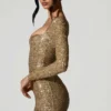 Sephina Embellished Sweetheart-Neck Mini Dress in Gold
