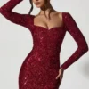 Sephina Embellished Sweetheart-Neck Mini Dress in Red