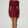 Sephina Embellished Sweetheart-Neck Mini Dress in Red