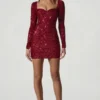 Sephina Embellished Sweetheart-Neck Mini Dress in Red