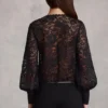 Serenya Sheer Lace Plunge-Neck Loose-Fit Playsuit in Black