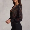Serenya Sheer Lace Plunge-Neck Loose-Fit Playsuit in Black