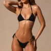 Serina Side-Tie Thong Bikini Bottoms in Black