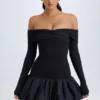 Serra Modal Off-Shoulder Bubble Hem Mini Dress in Black