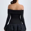 Serra Modal Off-Shoulder Bubble Hem Mini Dress in Black
