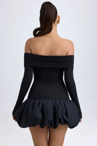 Serra Modal Off-Shoulder Bubble Hem Mini Dress in Black
