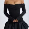 Serra Modal Off-Shoulder Bubble Hem Mini Dress in Black