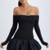 Serra Modal Off-Shoulder Bubble Hem Mini Dress in Black