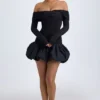 Serra Modal Off-Shoulder Bubble Hem Mini Dress in Black