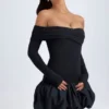 Serra Modal Off-Shoulder Bubble Hem Mini Dress in Black
