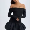 Serra Modal Off-Shoulder Bubble Hem Mini Dress in Black
