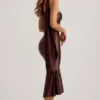 Shaya Asymmetric Scarf-Detail Midaxi Dress in Chocolate Brown