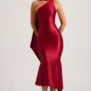 Shaya Asymmetric Scarf-Detail Midaxi Dress in True Red
