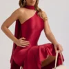 Shaya Asymmetric Scarf-Detail Midaxi Dress in True Red