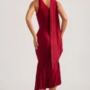 Shaya Asymmetric Scarf-Detail Midaxi Dress in True Red