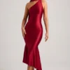 Shaya Asymmetric Scarf-Detail Midaxi Dress in True Red