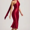 Shaya Asymmetric Scarf-Detail Midaxi Dress in True Red