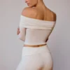 Sheer Off-Shoulder Long-Sleeve Top in Soft White