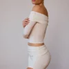 Sheer Off-Shoulder Long-Sleeve Top in Soft White
