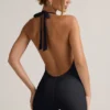 Shelly Modal Ribbed Backless Playsuit in Black