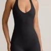 Shelly Modal Ribbed Backless Playsuit in Black