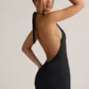 Shelly Modal Ribbed Backless Playsuit in Black