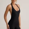 Shelly Modal Ribbed Backless Playsuit in Black