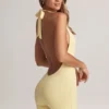 Shelly Modal Ribbed Backless Playsuit in Lemon Sherbet