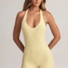 Shelly Modal Ribbed Backless Playsuit in Lemon Sherbet