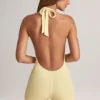 Shelly Modal Ribbed Backless Playsuit in Lemon Sherbet