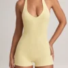 Shelly Modal Ribbed Backless Playsuit in Lemon Sherbet