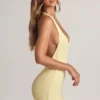 Shelly Modal Ribbed Backless Playsuit in Lemon Sherbet
