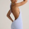 Shelly Modal Ribbed Backless Playsuit in Light Blue