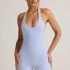 Shelly Modal Ribbed Backless Playsuit in Light Blue