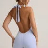 Shelly Modal Ribbed Backless Playsuit in Light Blue