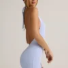 Shelly Modal Ribbed Backless Playsuit in Light Blue