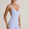 Shelly Modal Ribbed Backless Playsuit in Light Blue