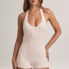 Shelly Modal Ribbed Backless Playsuit in Stripe Print