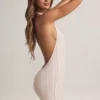 Shelly Modal Ribbed Backless Playsuit in Stripe Print