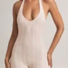 Shelly Modal Ribbed Backless Playsuit in Stripe Print